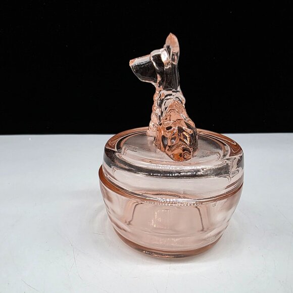 Jeanette Scottie Dog Glass Trinket Dish Covered Powder Jar Scottish Terrier - Picture 3 of 8
